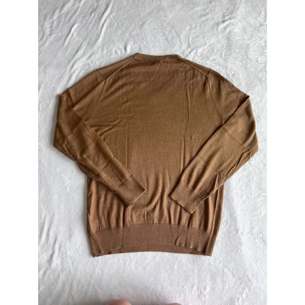 Banana Republic Luxury Blend V-Neck Sweater Men's M Camel Silk Cotton Cashmere